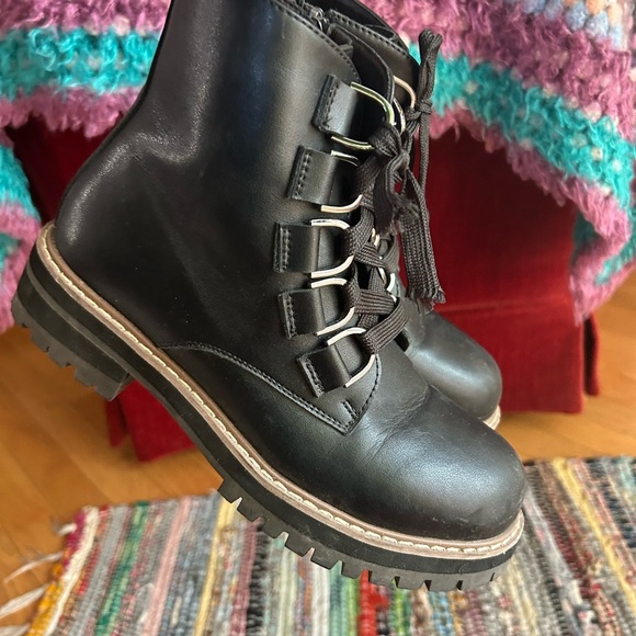 AquaDiva Stylish Shirley Black Leather Combat Boots 37/6.5" - Picture 5 of 16